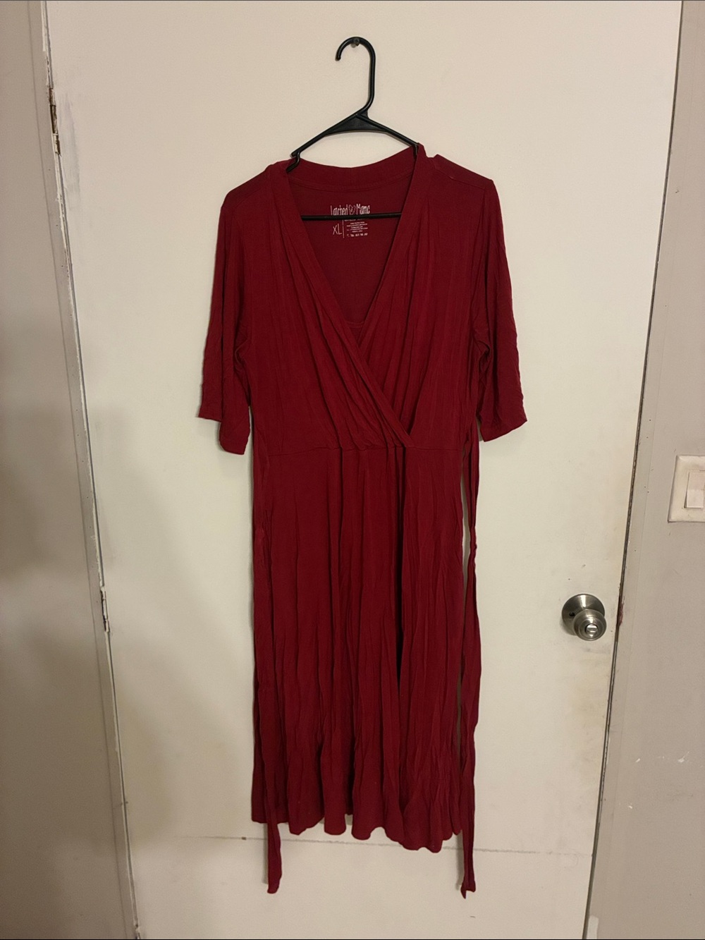 Latched Mama Red Wrap Midi Dress with Tie Waist